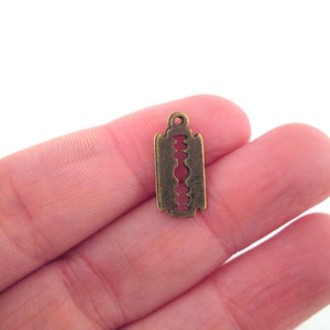12 Brass Razor Blade Charms, 20mm Bronze Straight Razor Barber Pendants L1