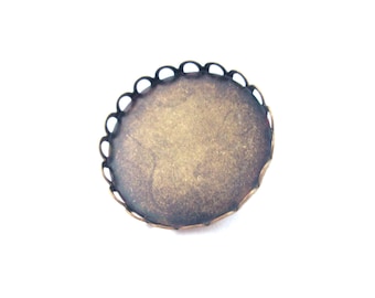 4 25mm Brass Round Bezel Pinbacks, Brooch Pin, Sweater Pin, B72