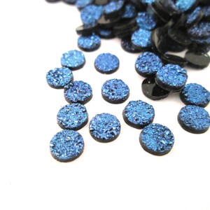 Dark Blue 6mm Flatbacked Round Resin Druzy Cabochons, Flat Backed Acrylic Plastic Drusy Cabs,  Fake Gemstone Drusies, Pick Your Amount, H586