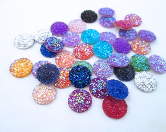 20 Assorted 12mm Flatbacked Resin Druzy Cabochons,Flat Backed Plastic Drusy Cabs H79