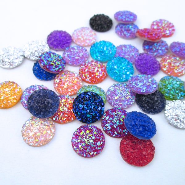 20 Assorted 12mm Flatbacked Resin Druzy Cabochons,Flat Backed Plastic Drusy Cabs H79