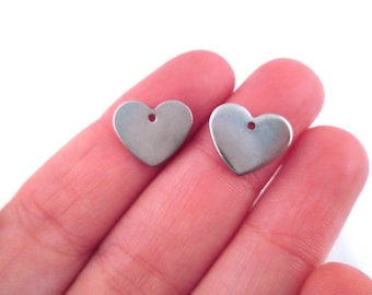 10 Stainless Steel Heart Stamping Tag, 12mm Heart Charm, Necklace Pendants A343