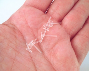 50 pair 6mm Round Flat Glue Pad Clear Plastic Ear Studs Hypo-Allergenic Earring Posts with Ear Nuts, H499