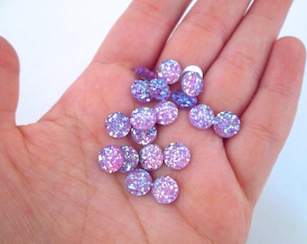 10 Lavender Purple 8mm Resin Druzy Cabochons, H63