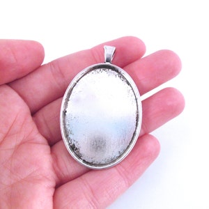 Three 30x40mm silver plated oval bezel pendant blank settings, B119