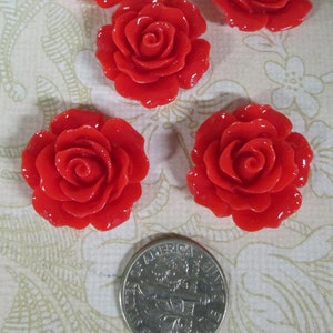 10 red 20mm rose resin cabochons, beautiful flower cabs