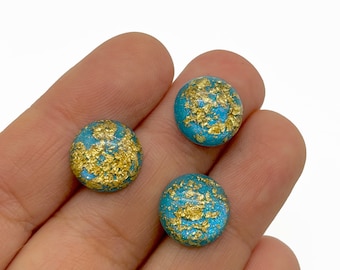 10 12mm Turquoise Blue Flat Backed Resin Foil Cabochons, Flatbacked Plastic Cabs H145