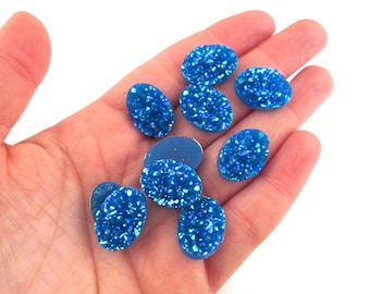 10 Ab Blue Resin Oval Druzy Flatbacked Resin Cabochons, 13x18mm Flat Backed Drusy Cabs H472