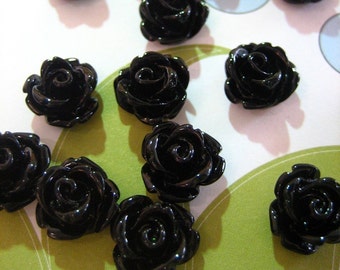 10mm black round floral rose cabochons, pick your amount