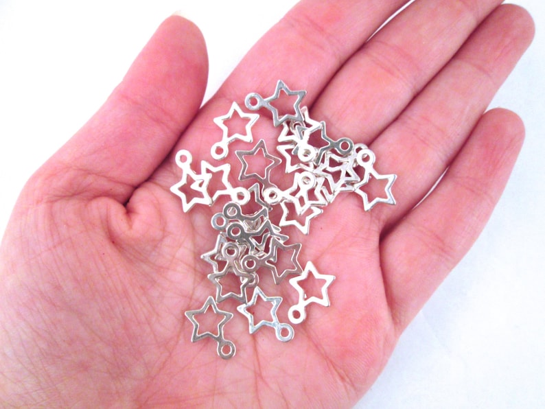 25 Silver Plated Star Charms, 10x14mm, L124 image 1