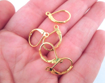6 Pair Gold Plated 15mm Leverback Earring Hooks, Lever Back Ear Ring Findings C92