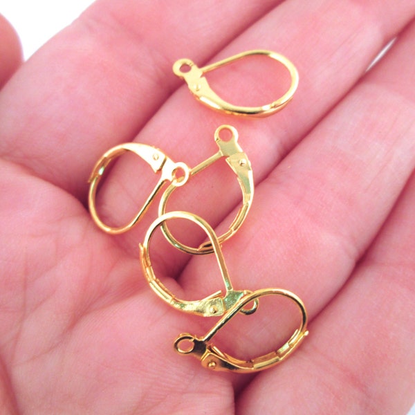 6 Pair Gold Plated Leverback Earring Hooks, C92