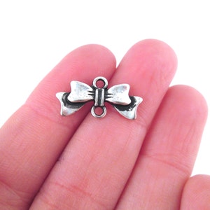 Bow connectors pendant charms, silver plated, pick your amount, L156