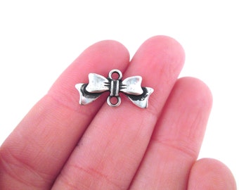 Bow connectors pendant charms, silver plated, pick your amount, L156