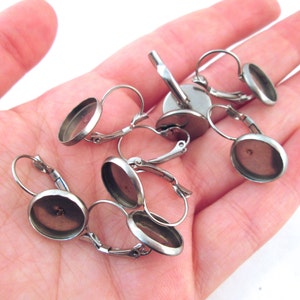12mm Round Stainless Steel Bezel Leverback Earring Hooks, Ear Finding Lever Backs Blank Bases, Pick Your Amount, C147