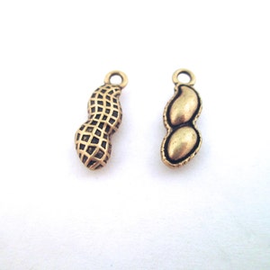 12 antique brass plated double sided peanut charm, bronze pendants, 18x6mm, D40