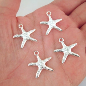Silver Plated Starfish Charms, Cute Nautical Pendants, A281