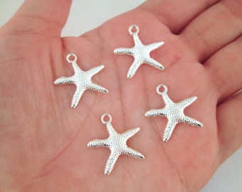 Silver Plated Starfish Charms, 19mm Cute Nautical Pendants, A281