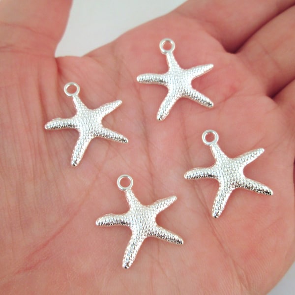 Silver Plated Starfish Charms, Cute Nautical Pendants, A281