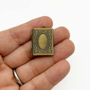 Brass plated brass book locket charm, keepsake pendants, pick your amount, D72