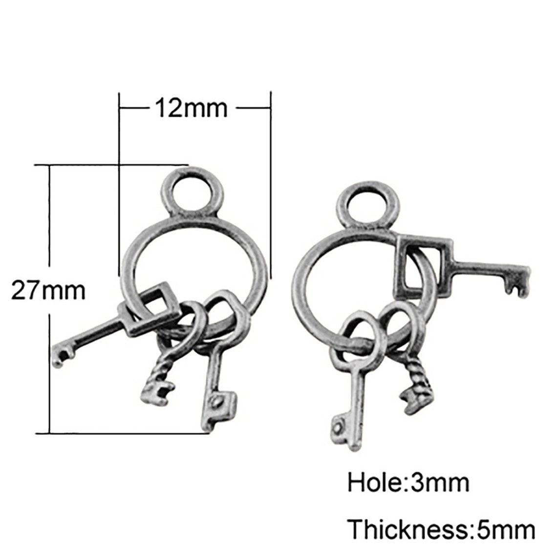 Dangle Skeleton Key Ring Pendant Charms Silver Plated Pick Etsy