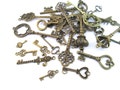 Assorted skeleton key charm grab bag mix, brass plated pendants, D174