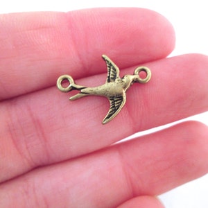 10 antique brass bird connector charms, bronze sparrow connecter pendants D224