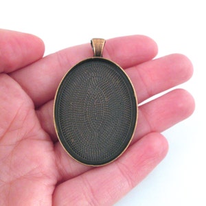 30x40mm antique red copper oval bezel pendant settings, Diy blank base trays, pick your amount B120