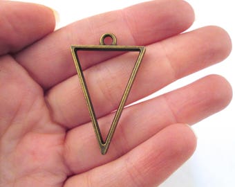 3 Brass Plated 40mm Triangle Charms, Open Bronze Bezel Pendant, Triangle resin frame blank base trays for pressed flowers etc F167a