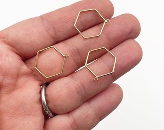 4 Double Sided 18k Gold Plated Open Bezel hexagon, hexagonal Charm, Great for UV Resin, A25