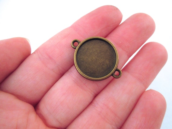 Brass round 16mm double sided bezel connector pendants, Bronze sided  blank connecter charm base tray settings, B84