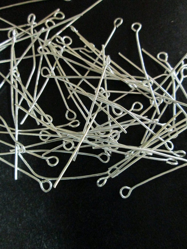 Silver plated eyepins, 35mm long eye pins, pick your amount, C226 image 1