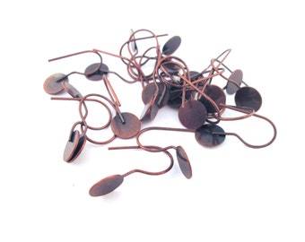 Ganchos para pendientes de 8 mm, redondos, planos, chapados en cobre rojo antiguo, para accesorios de oreja, elija su cantidad, C26