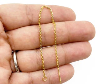 115mm Gold Plated Ear Threads, Threader Earrings, Chain Ear Findings A254