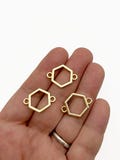 8 Double Sided 21mm Gold Plated Open Bezel Hexagon Pendant Connecter, Hex Charm Connector, Great for UV Resin, H311