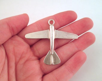 Huge 55mm airplane antique silver plated pendants, diy aviation charms, 51x44mm, pick your amount, D123