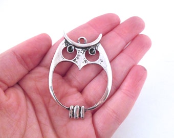 Large silver plated owl pendants 55x39mm, pick your amount, D251