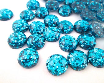 10 12mm Light Blue Resin Glitter Cabochons, mixed color cabs H300