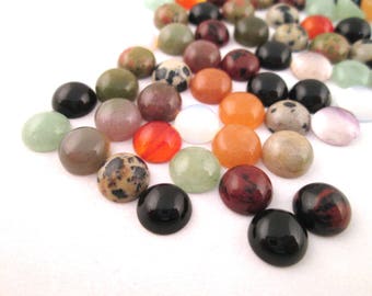 Four  8mm round assorted gem stone cabochons,  mixed color cabs H198