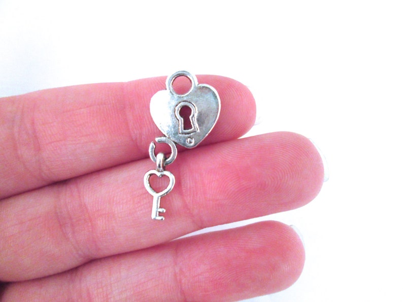 pick your amount Silver Plated Padlock Heart with Key Charms D155