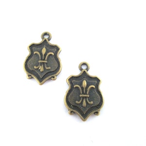 10 amuletos de placa de cresta de flor de lis de latón antiguo de 24 mm, colgantes Fleur de Lis de bronce, C36