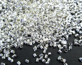 500 Silver Plated Brass Crimp Beads, 1.5x1.5mm with a 1mm hole C104