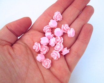 10mm pink rose cabochons, cute round flower cabs, pick your amount