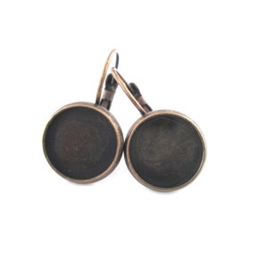 12mm brass bezel lever back earrings, C133 image 1