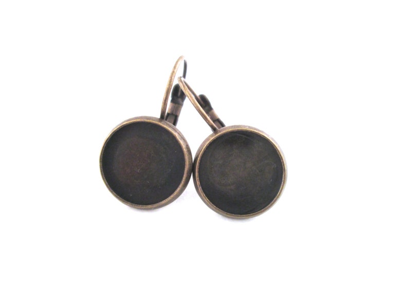 12mm brass bezel lever back earrings, C133 image 1