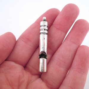 Antique silver plated 44mm long whistle charm pendants, pick your amount, c53