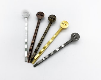 10 Mixed Metal 8mm Round Flat Pad Diy Pad 52mm Bobby Pin DIY Bases, Glue on Hair Clip Blanks C248