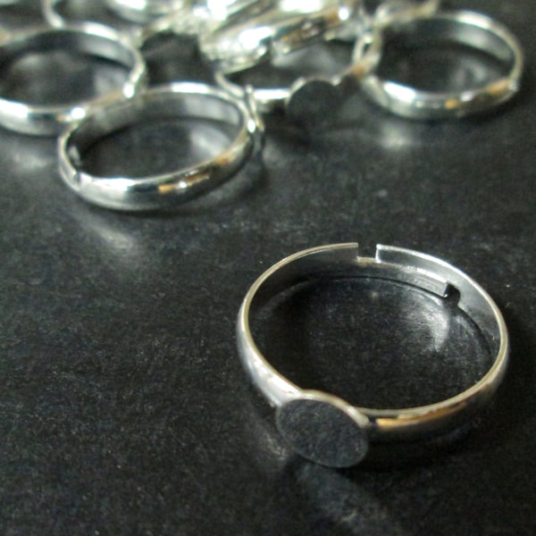 6mm silver plated adjustable ring blanks,pick your amount A364