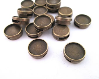 Ten 12mm Brass Plated Bezel Slide Charm Pendants, B49