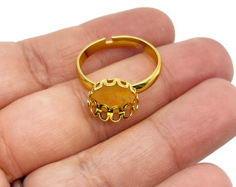10mm Gold Plated Round Bezel Ring, Adjustable Lace Ring Blank Base, Pick Your Amount, A291